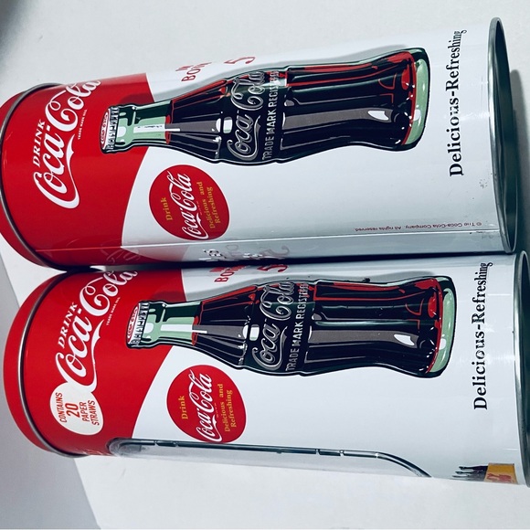 Coca-Cola Red and White Holder/Dispenser Tin Drinking Straw Canisters - Picture 4 of 10